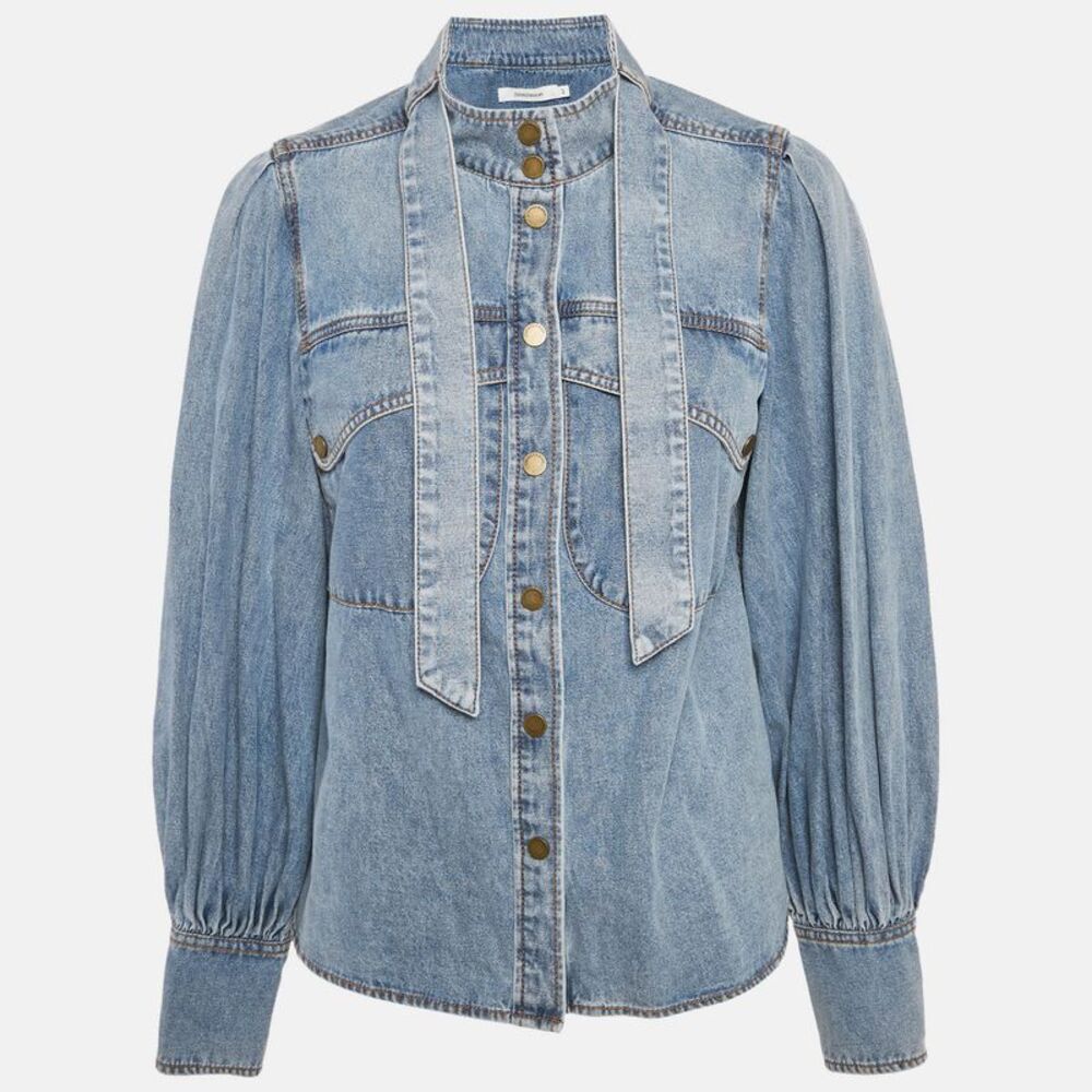 Zimmermann Blue Denim Neck Tie-Up Blouse M